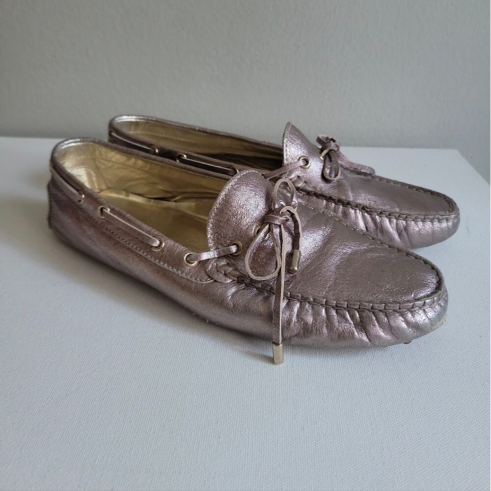 Amy Mack Daphne Champaine Metallic Driving Loafers Sz 39